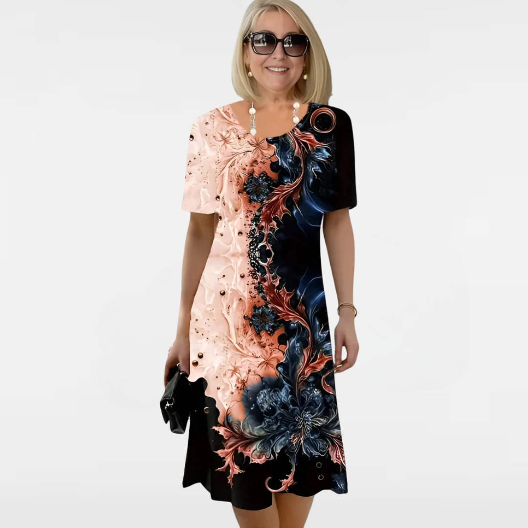 Virella | Robe midi imprimée à manches courtes