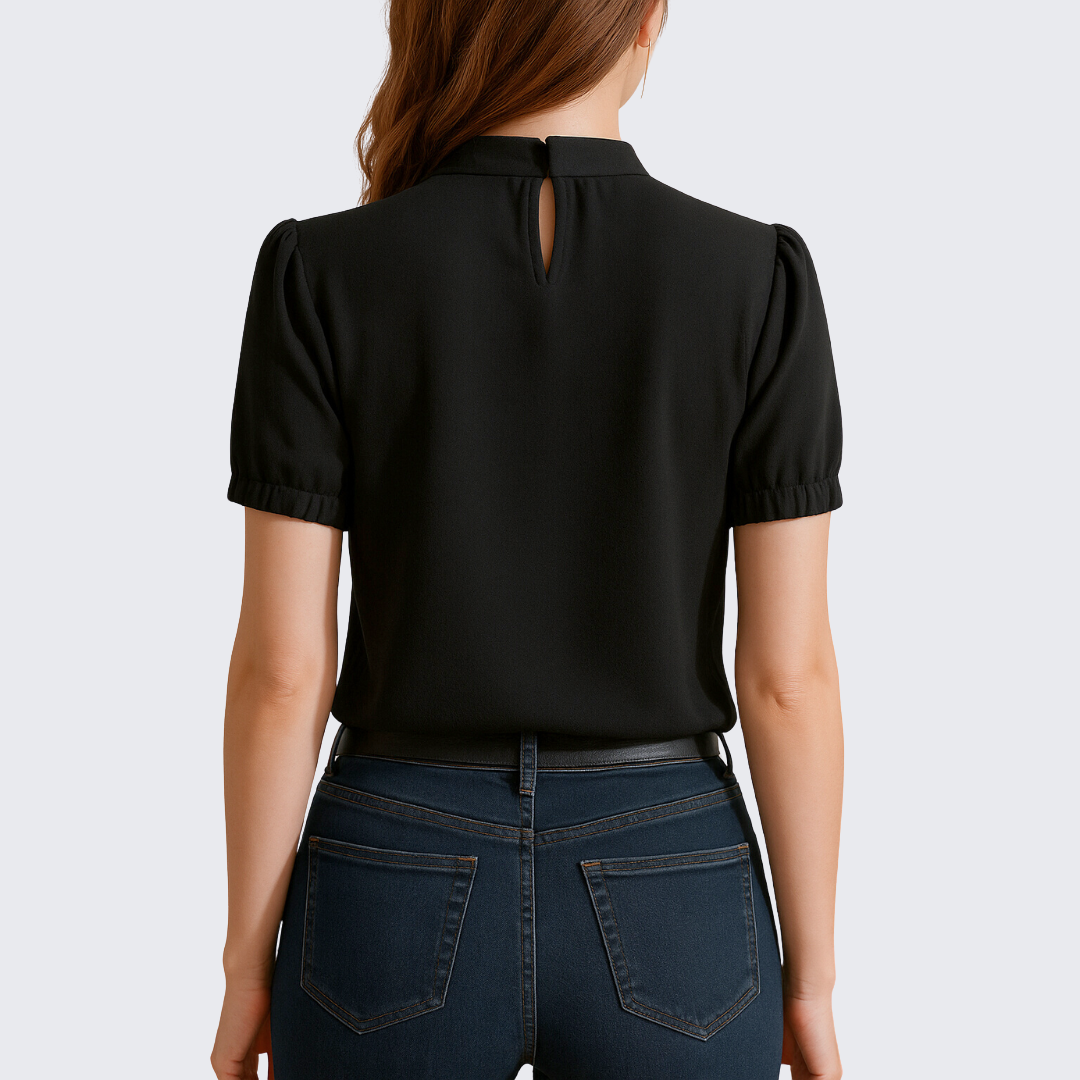 Blush & Bay™ | Black Pleated Blouse With Split Sleeves