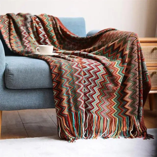 Boho Stripe Tassel Throw Blanket