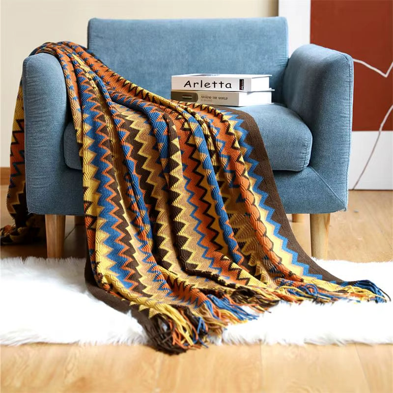 Boho Stripe Tassel Throw Blanket