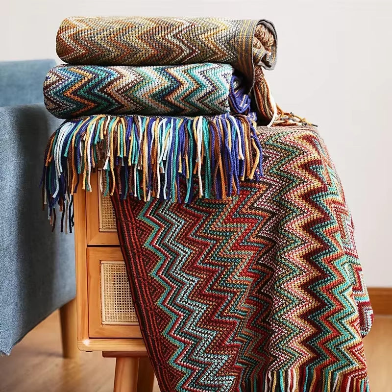 Boho Stripe Tassel Throw Blanket