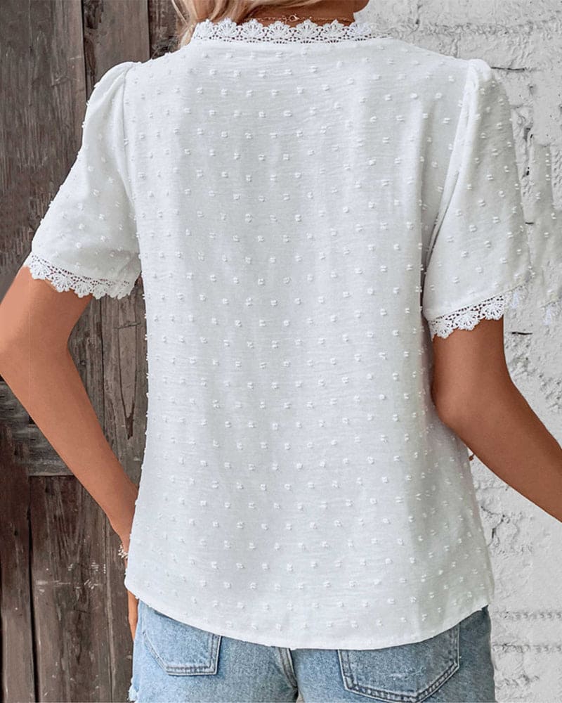 Zoe™ - LACE BLOUSE WITH SHORT SLEEVES & V-NECK