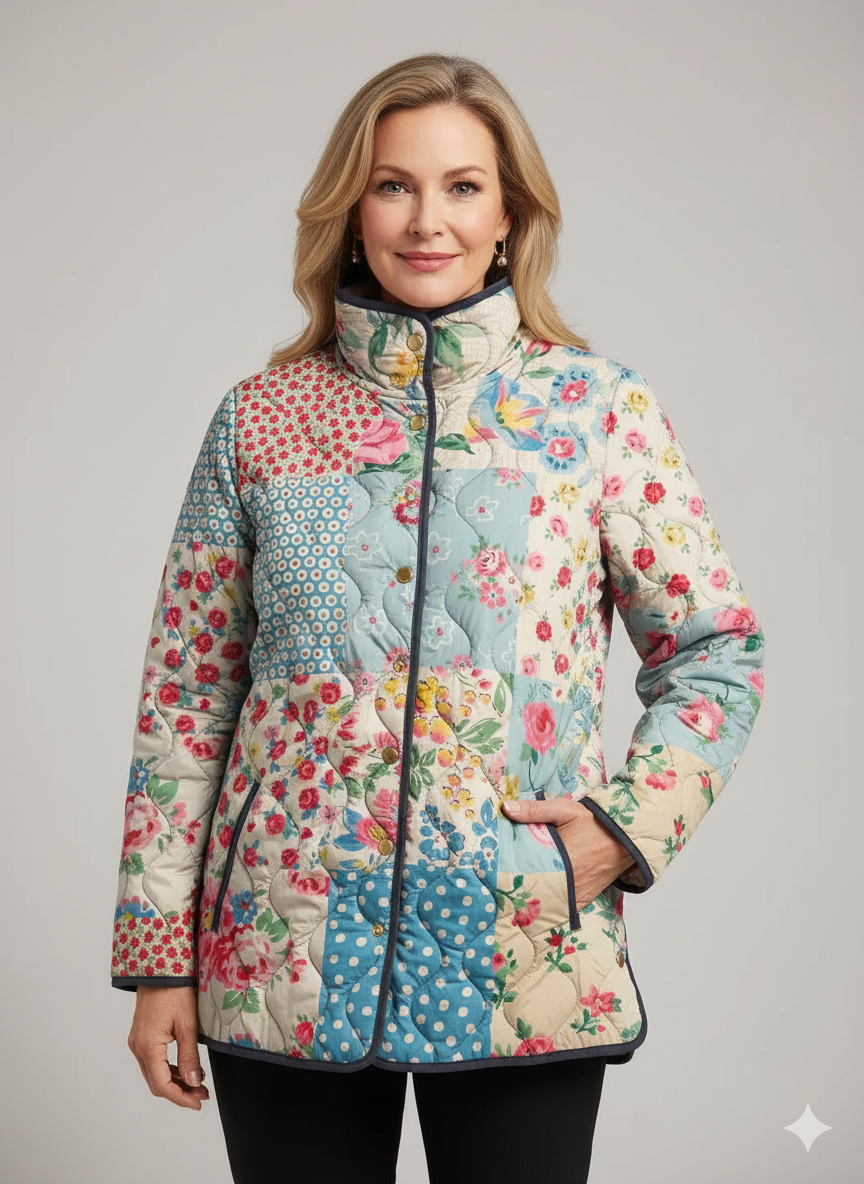 Charming Floral Quilted Jacket for Women - Vintage Casual Style
