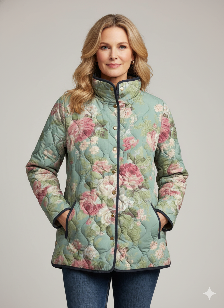 Retro Floral Patterned Quilted Jacket for Women
