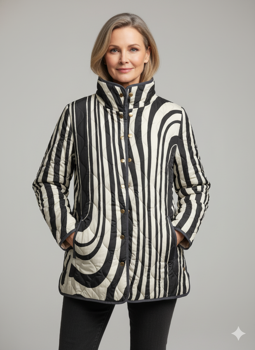 Women's Casual Quilted Jacket with Abstract Geometric Design