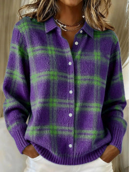 Talbot™ | Purple Plaid Cozy Shirt Cardigan