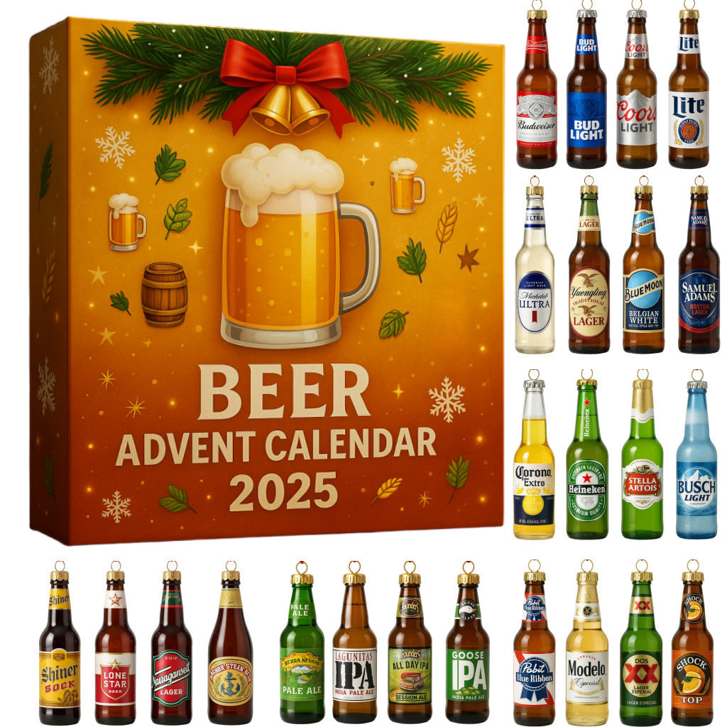 Calendrier de l'Avent Bière 2025 | 24 mini bouteilles de bière en guise de décorations pour sapin de Noël