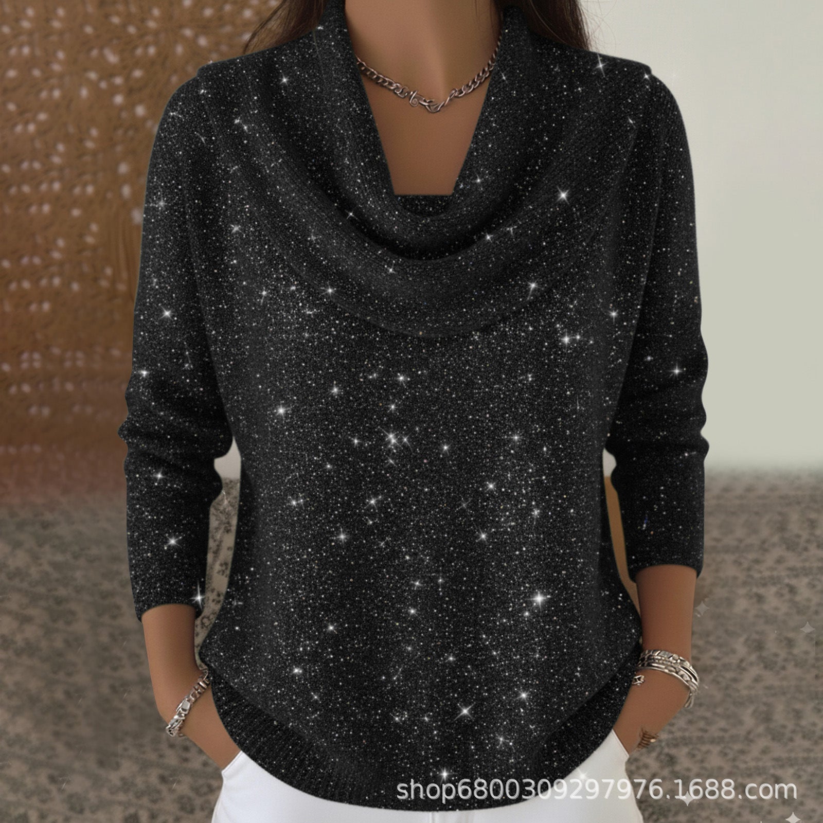 2025新款欧美亚马逊跨境外贸3D数码印花宽松毛衣针织衫秋冬上衣