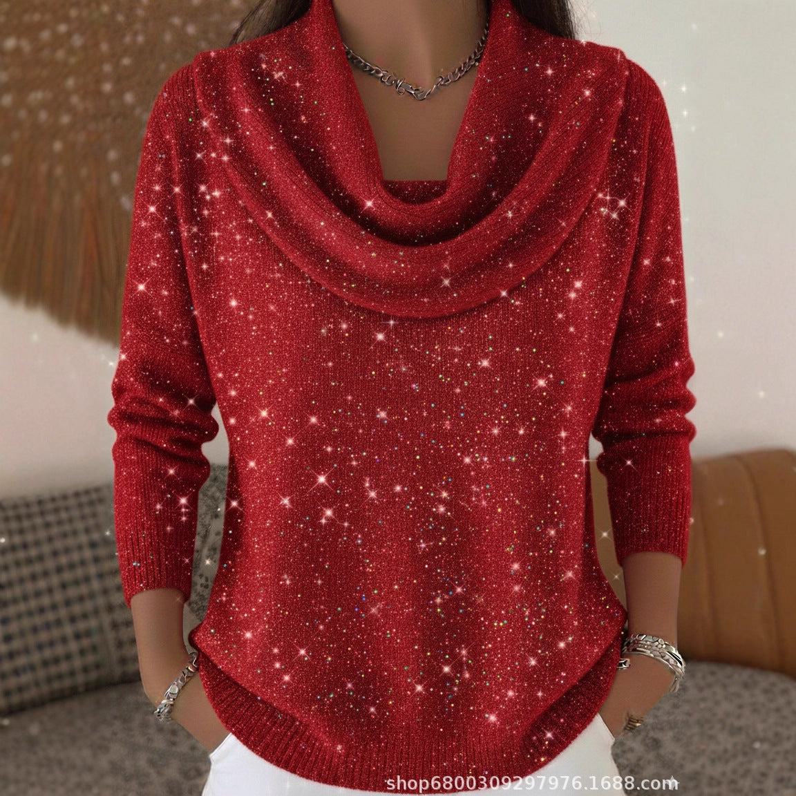 2025新款欧美亚马逊跨境外贸3D数码印花宽松毛衣针织衫秋冬上衣