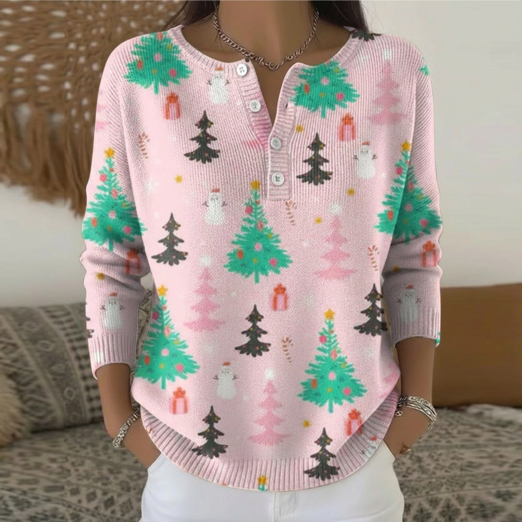 Talbot™ | Pink Wonderland Christmas Henley Sweater