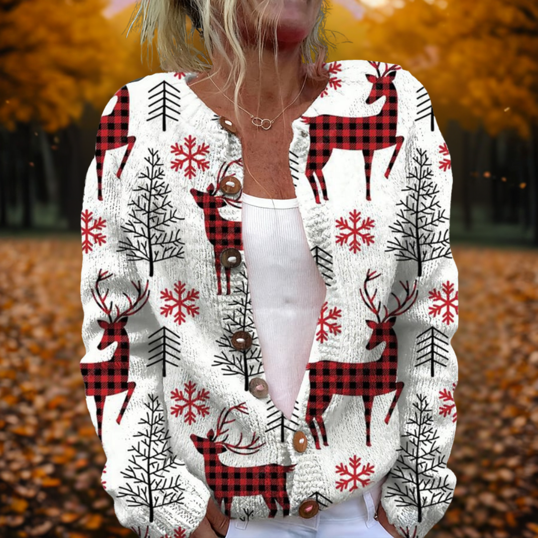 Talbot™ Plaid Reindeer Cardigan