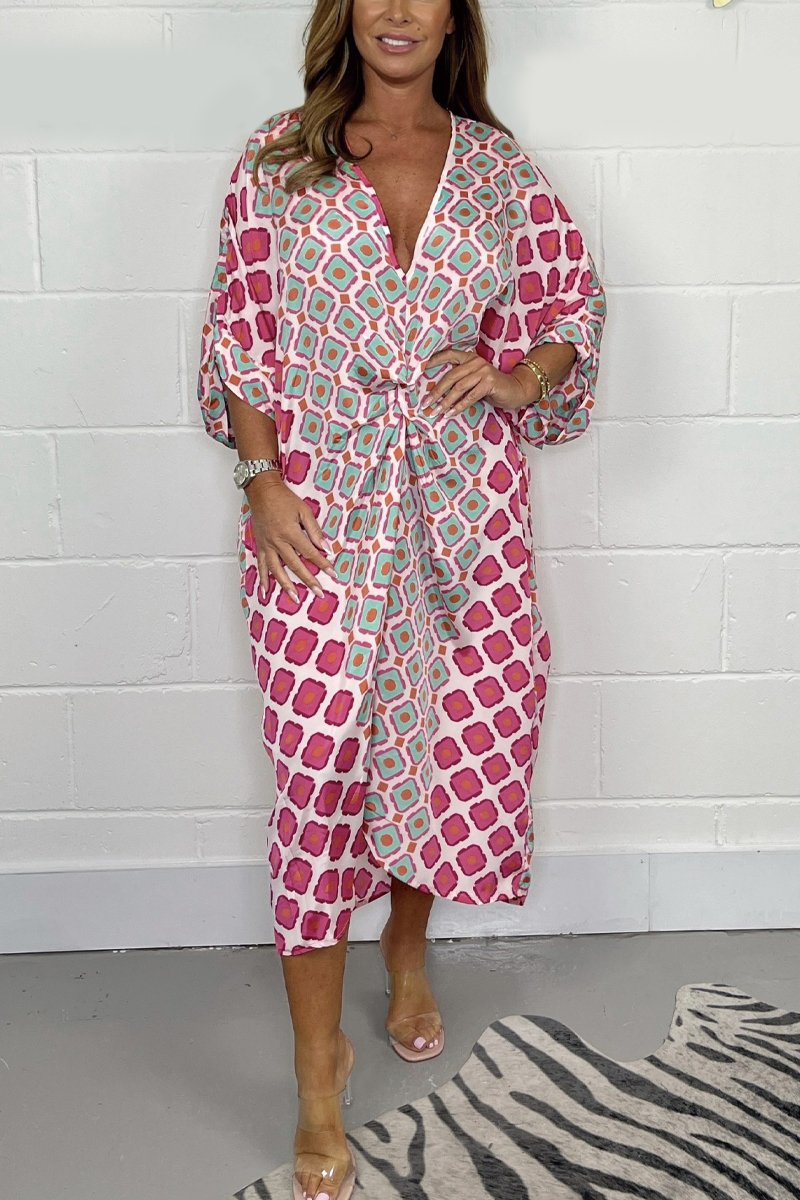 Babette | Robe bohème à col V et imprimé géométrique