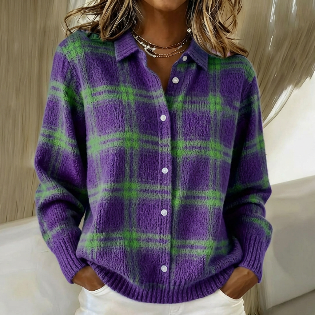 Talbot™ | Purple Plaid Cozy Shirt Cardigan